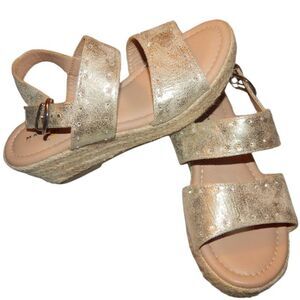 MARC FISHER KIDS girls 3 gold suede espadrille wedge sandals adjustable straps